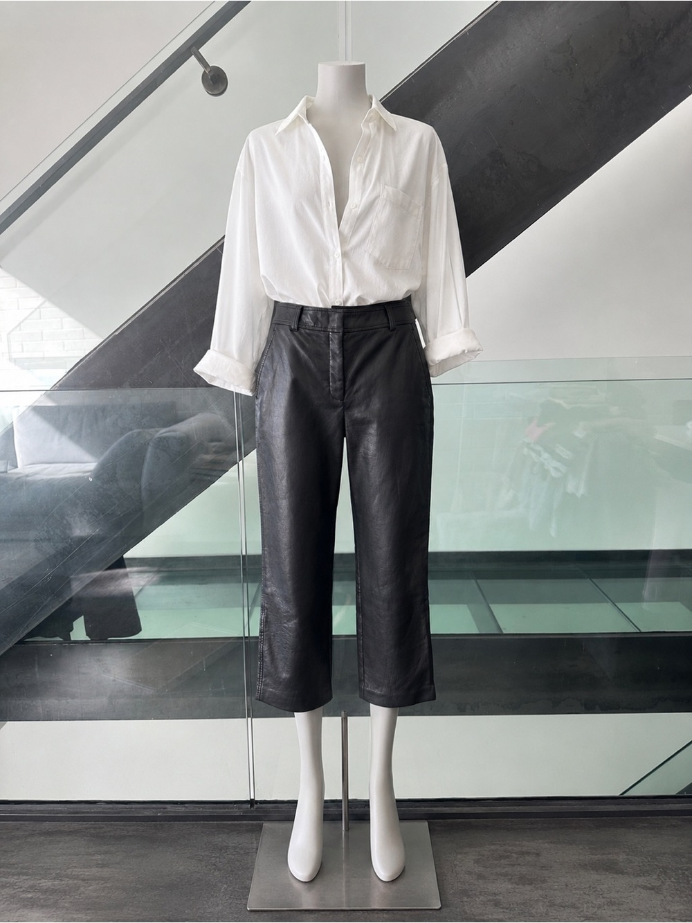 Babaton Black Cropped Faux Leather Pants